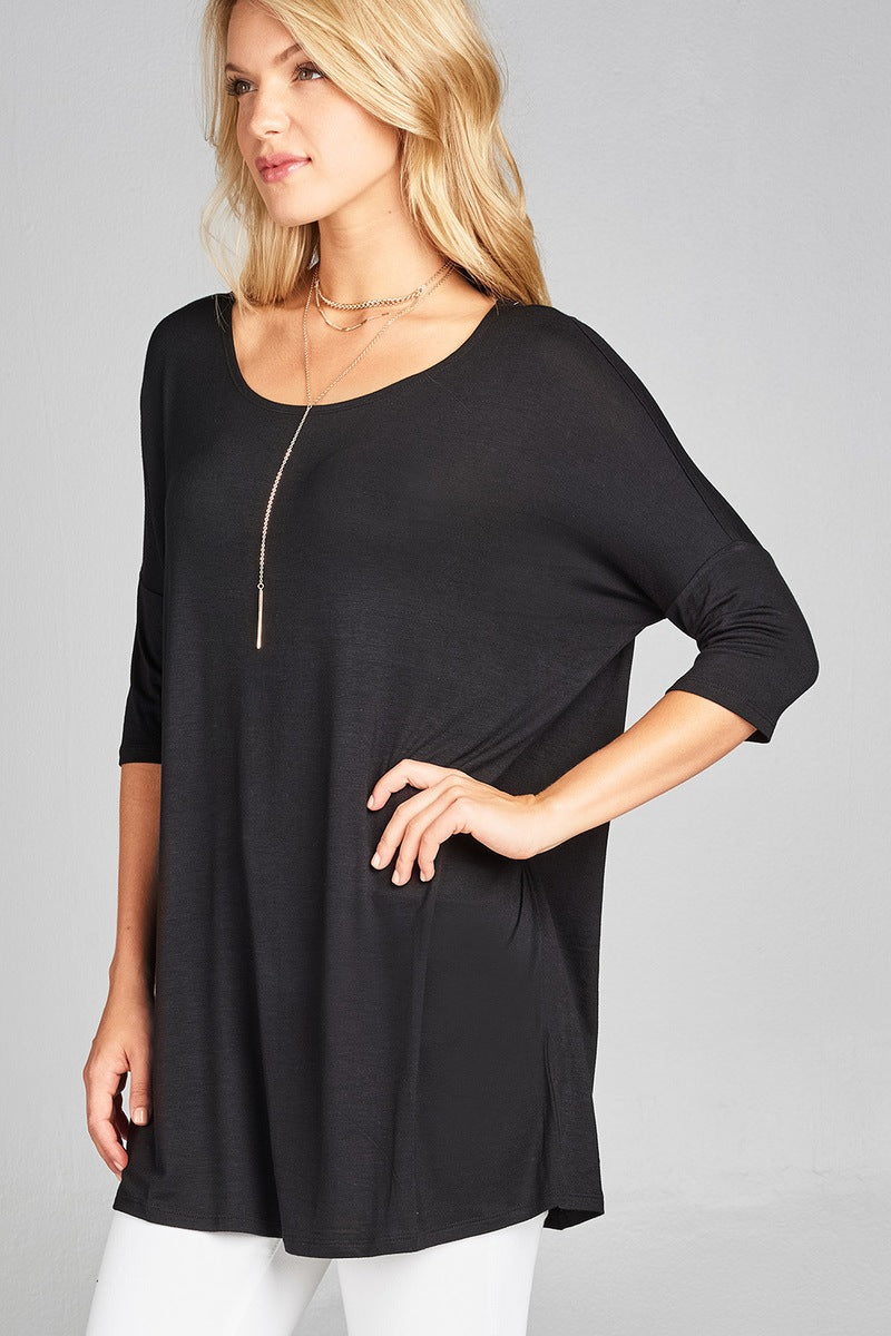 Ladies fashion band elbow sleeve round neck rayon spandex jersey tunic top