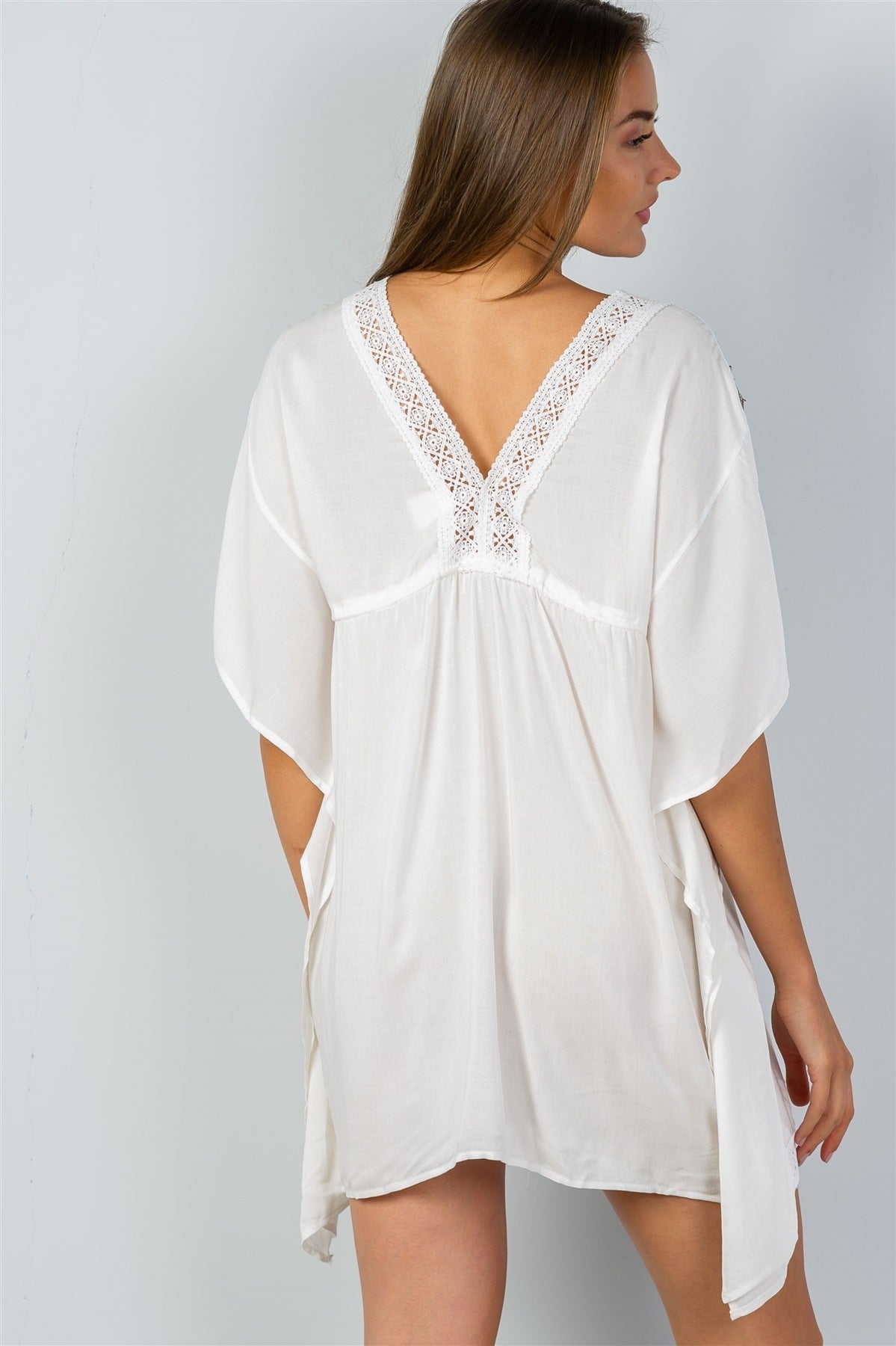 Ladies fashion  floral embroidered kaftan tunic mini dress
