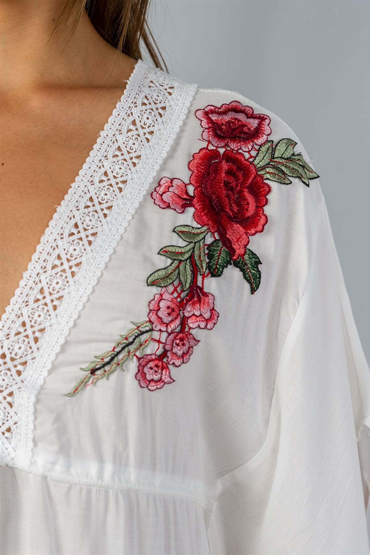 Ladies fashion  floral embroidered kaftan tunic mini dress
