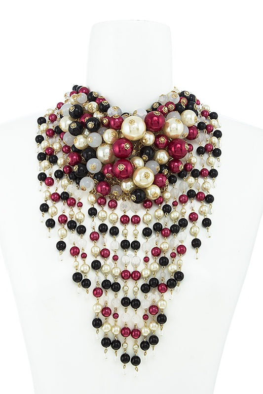 Clustered faux pearl chunky fringe necklace set