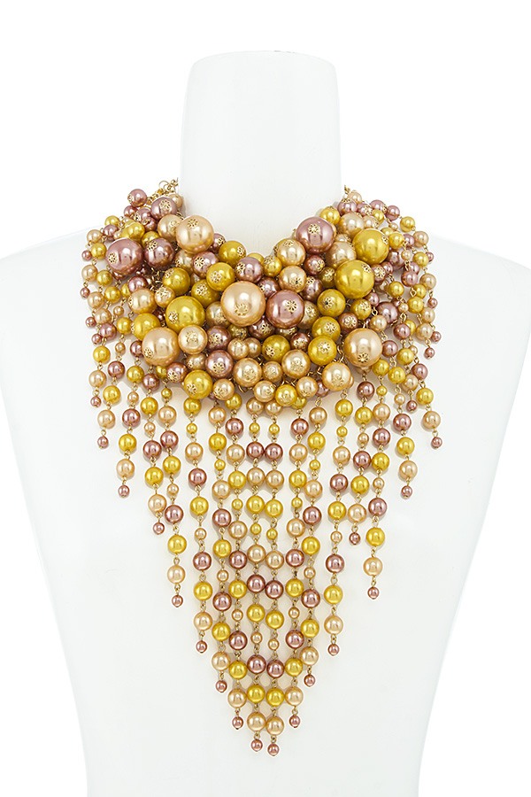 Clustered faux pearl chunky fringe necklace set