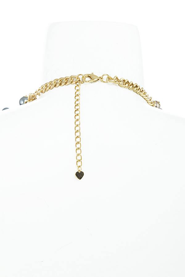 Clustered faux pearl chunky fringe necklace set