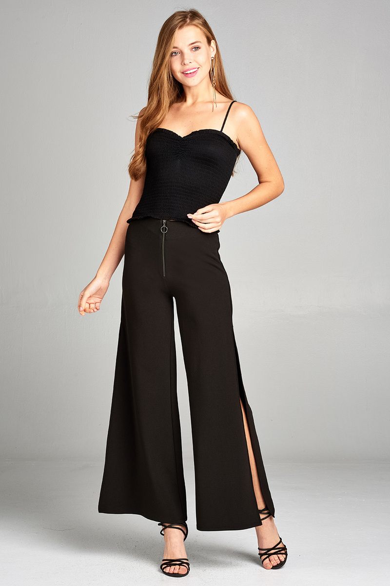 Ladies fashion smocked detail front shirring w/strap cami crop rayon spandex top