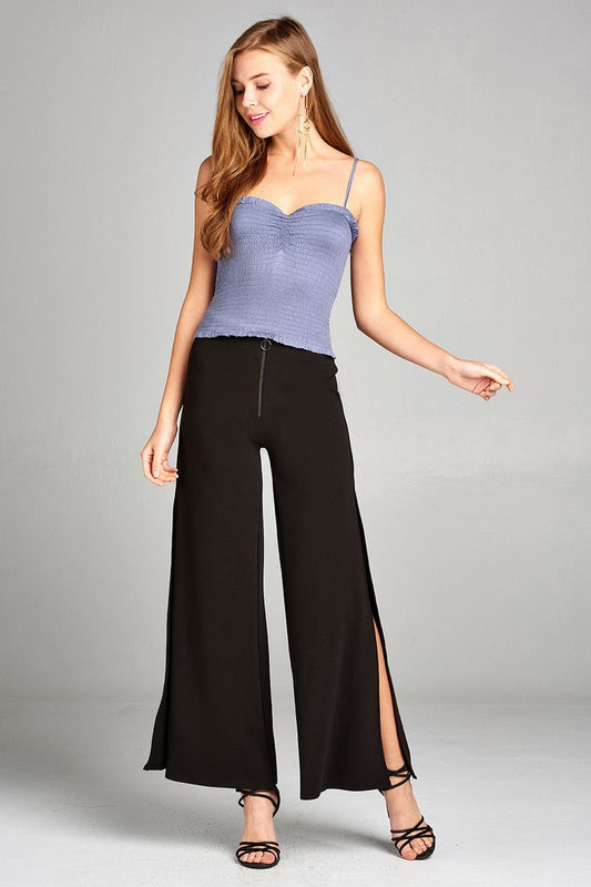 Ladies fashion smocked detail front shirring w/strap cami crop rayon spandex top