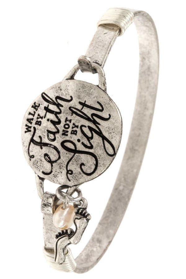 Walk by faith not by sight etche bangle bracelet