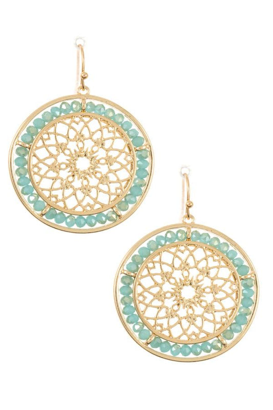 Mandala cut out beaded round dangle earring