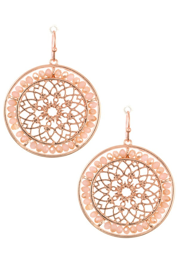 Mandala cut out beaded round dangle earring