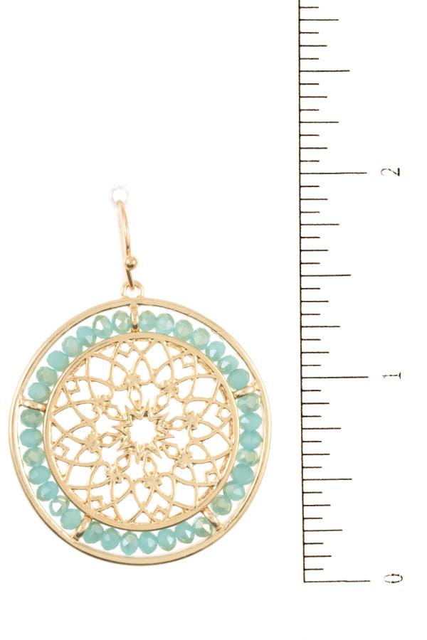 Mandala cut out beaded round dangle earring