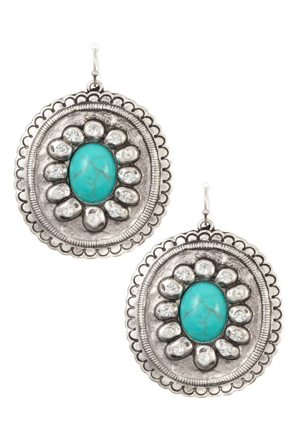 Etched frmaed gem accent dangle earring