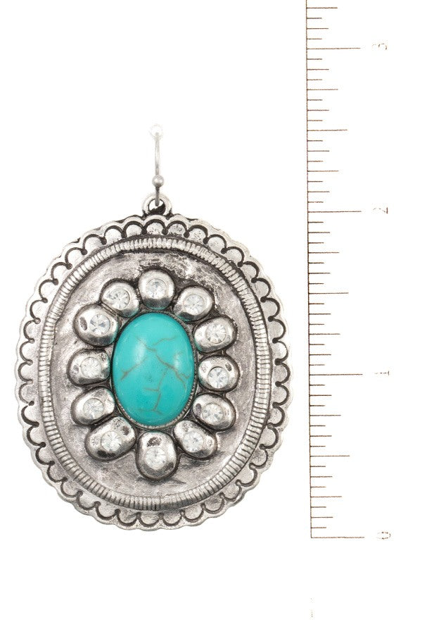 Etched frmaed gem accent dangle earring
