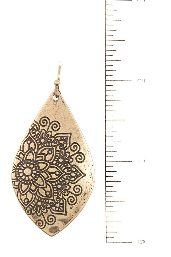 Floral mandala etched drop earring