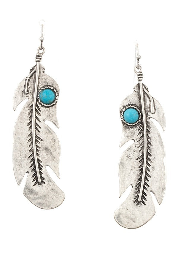 Etched leaf gem accent dangle earring