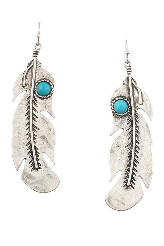 Etched leaf gem accent dangle earring