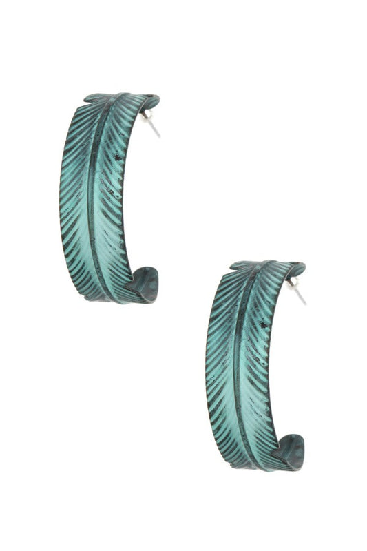 Leaf etched semi hoop earring