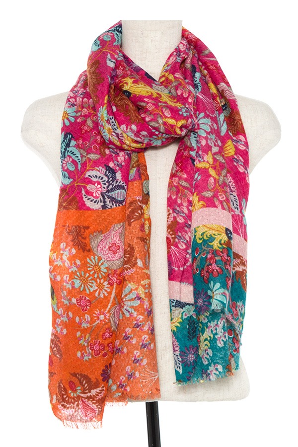Color block floral pattern oblong scarf