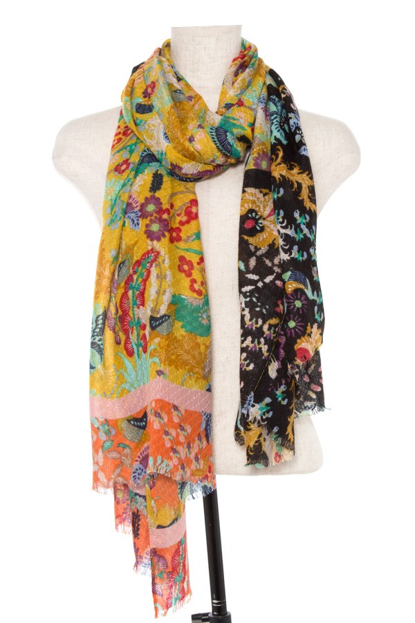Color block floral pattern oblong scarf