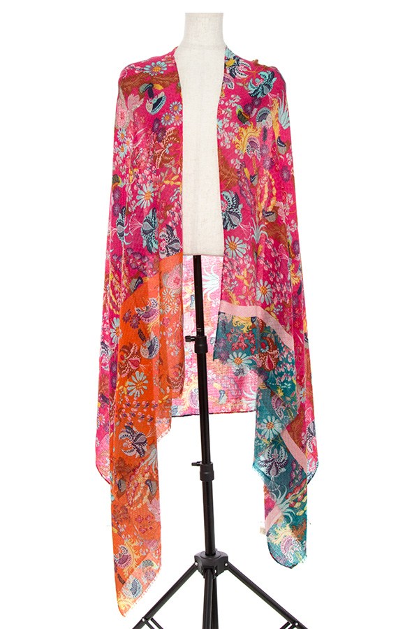 Color block floral pattern oblong scarf
