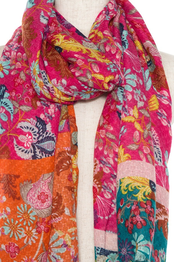 Color block floral pattern oblong scarf