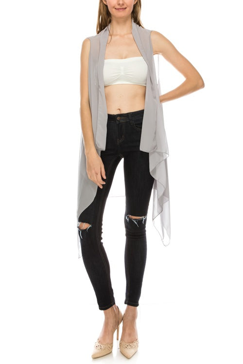 Solid open-front chiffon vest