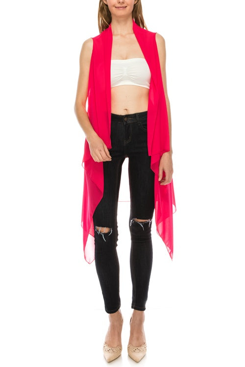 Solid open-front chiffon vest