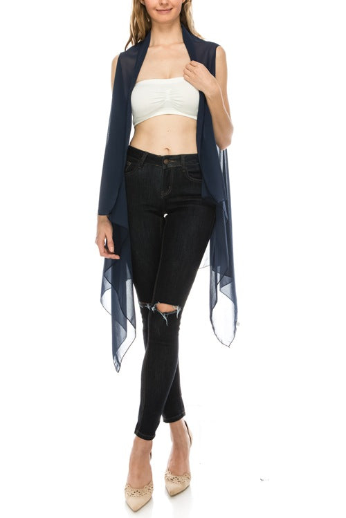 Solid open-front chiffon vest