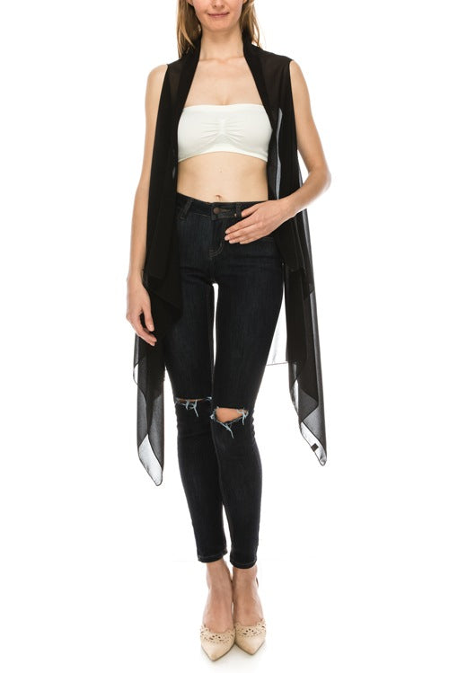 Solid open-front chiffon vest