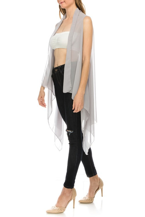 Solid open-front chiffon vest