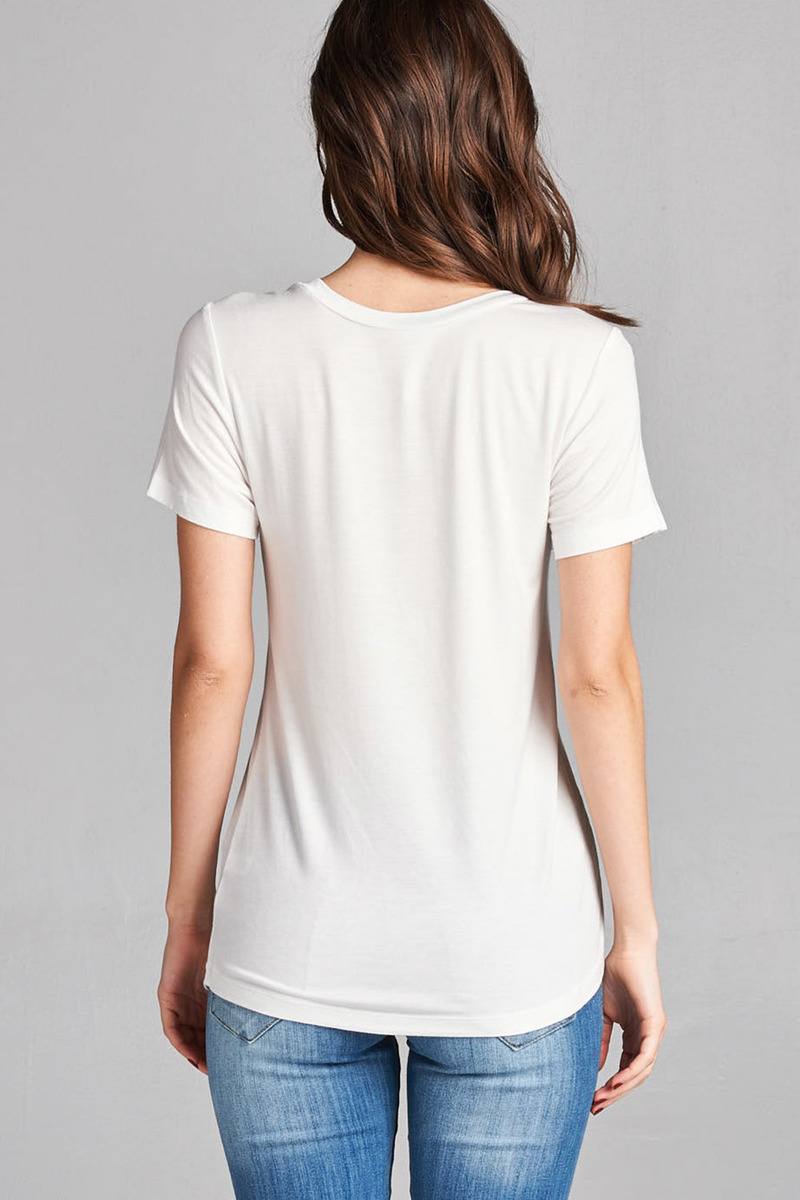Ladies fashion plus size short sleeve round neck zippered pocket top