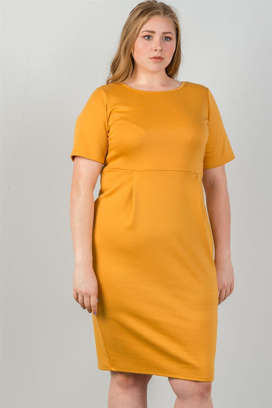 Ladies fashion plus size mustard midi dress