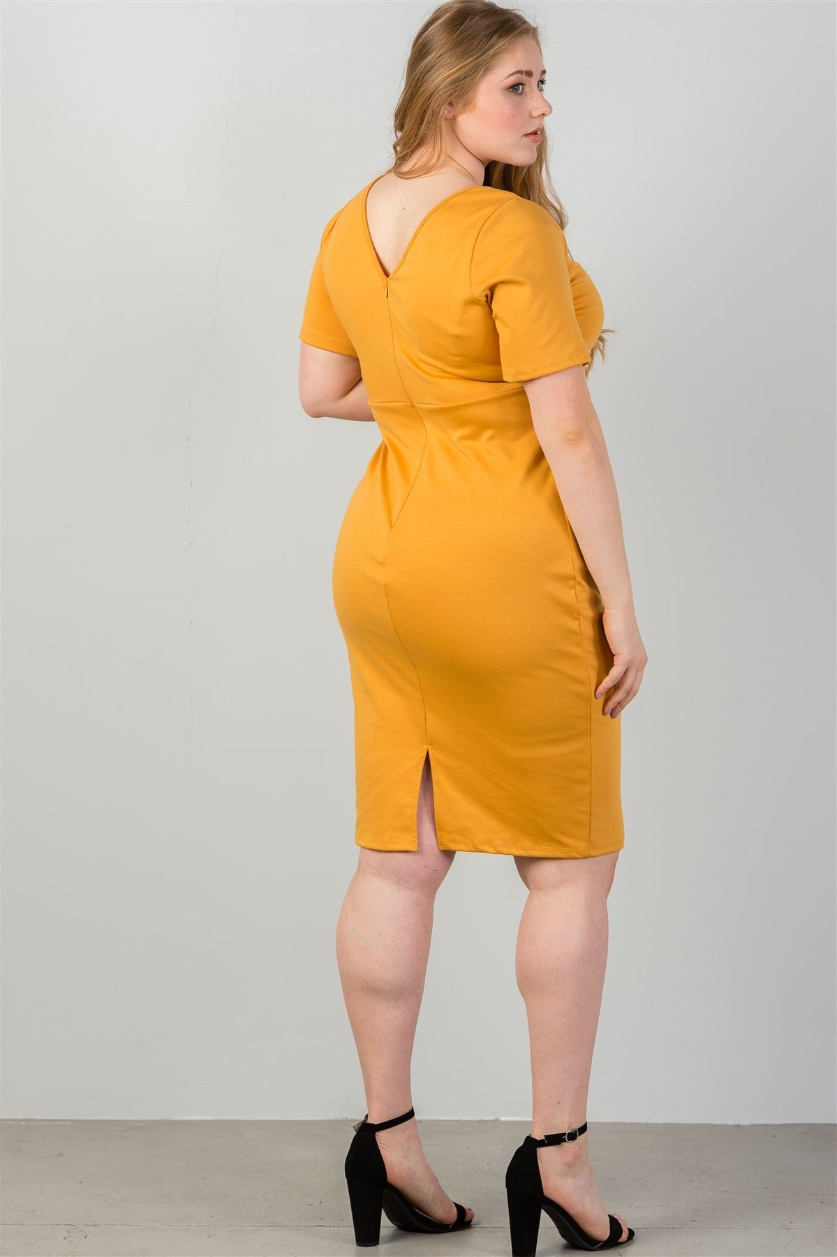 Ladies fashion plus size mustard midi dress