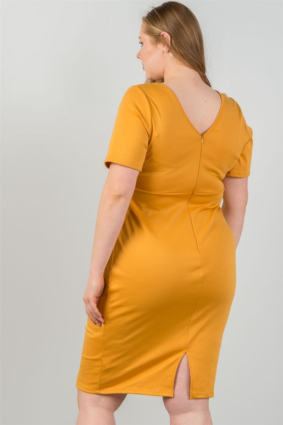 Ladies fashion plus size mustard midi dress