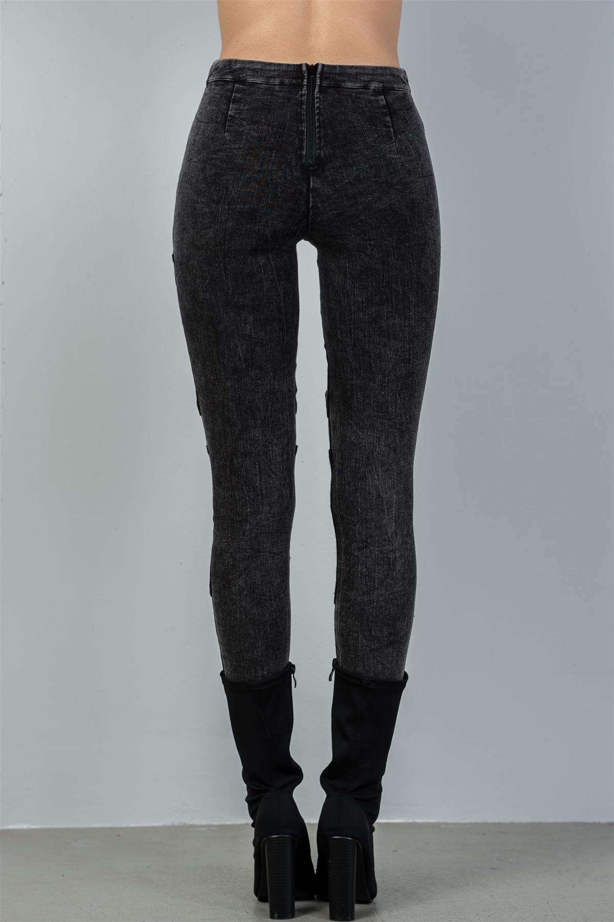 Ladies fashion grey criss cross leg high waist pants
