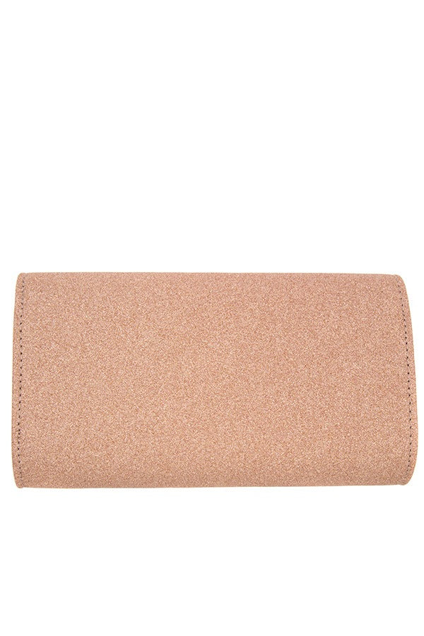 Glittered detailed metal accent evening bag