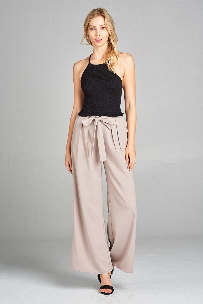 Ladies fashion halter neck w/smocked detail rayon spandex crop top