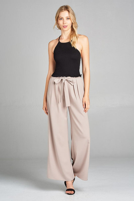 Ladies fashion halter neck w/smocked detail rayon spandex crop top