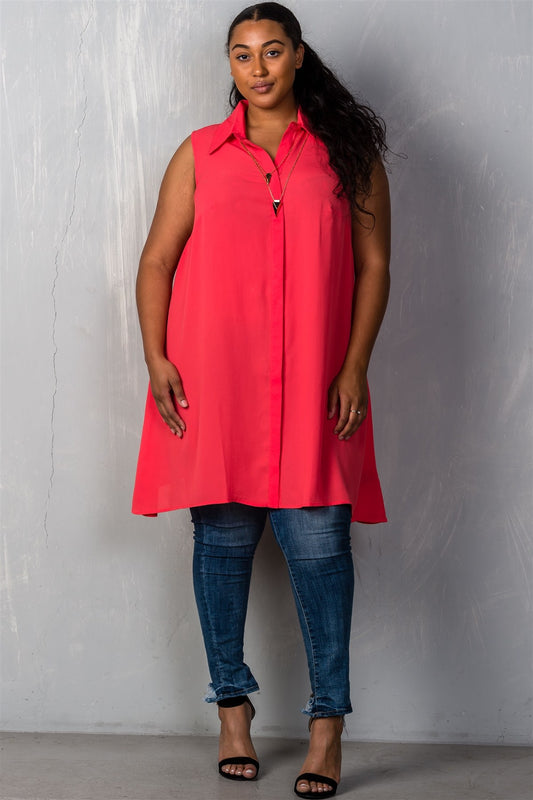 Ladies fashion plus size hidden button down closure v neckline chic necklace included shirt collar.