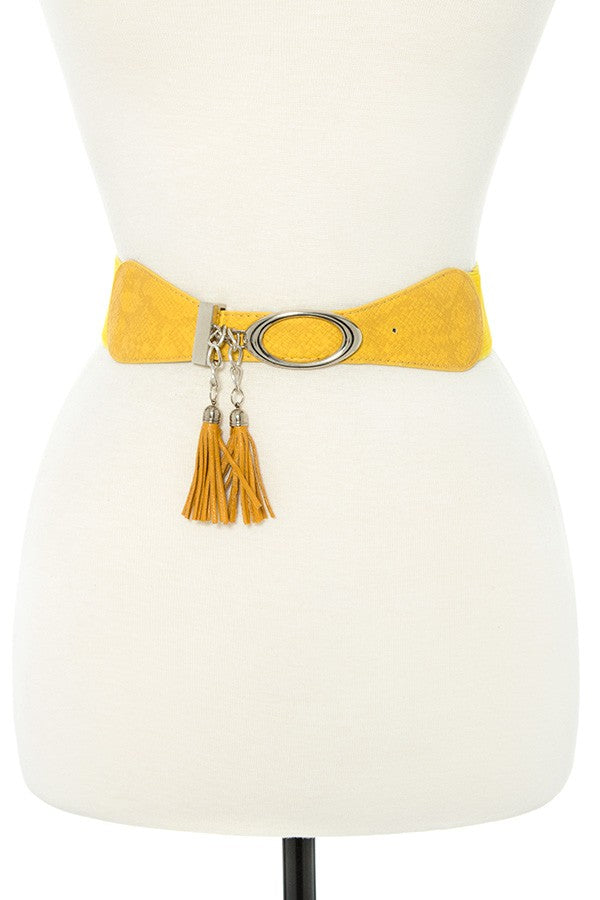 Faux leather tassel fashion stretch belt