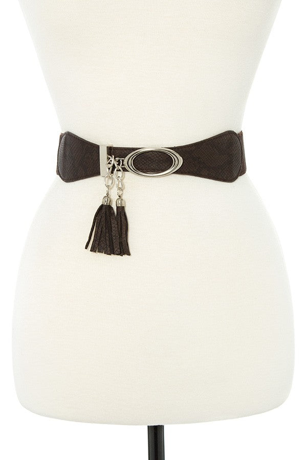 Faux leather tassel fashion stretch belt