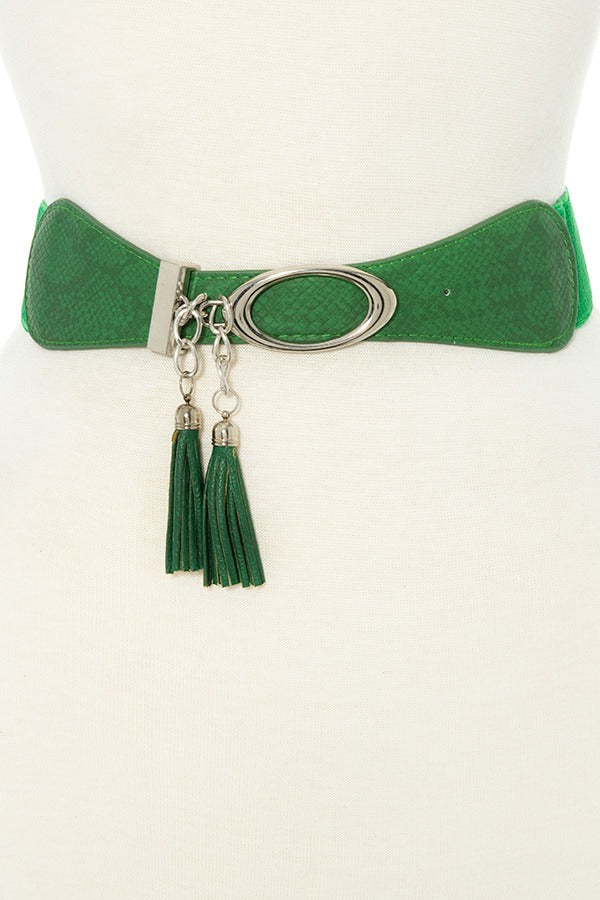Faux leather tassel fashion stretch belt