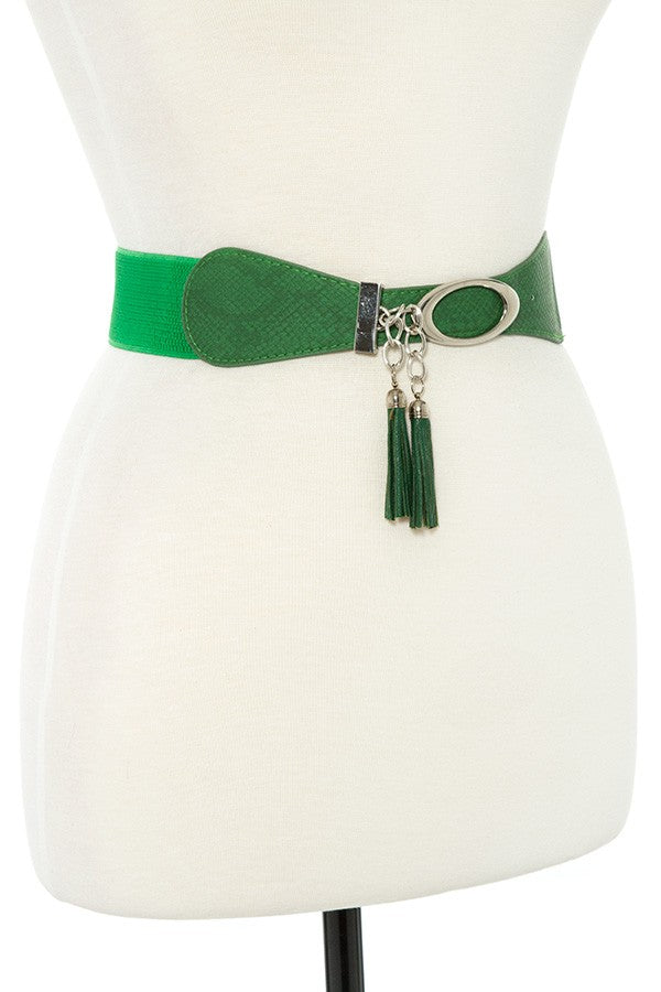 Faux leather tassel fashion stretch belt