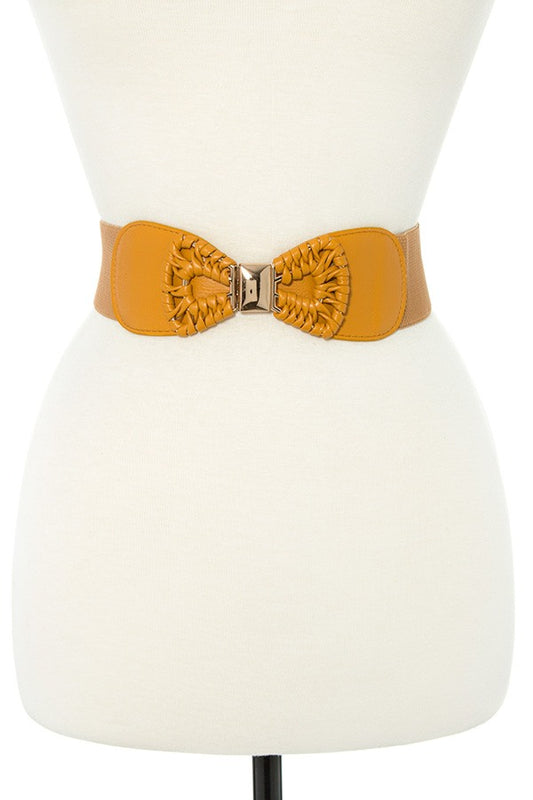 Faux leather bow accent stretch belt
