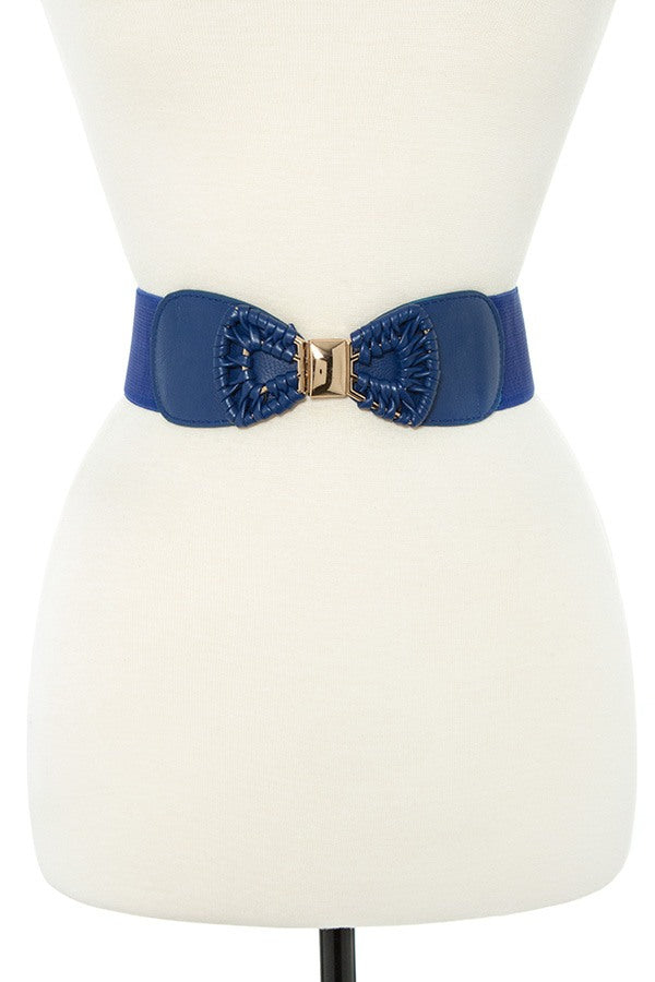 Faux leather bow accent stretch belt