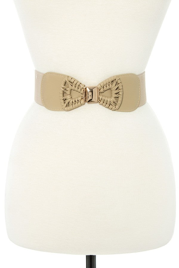 Faux leather bow accent stretch belt