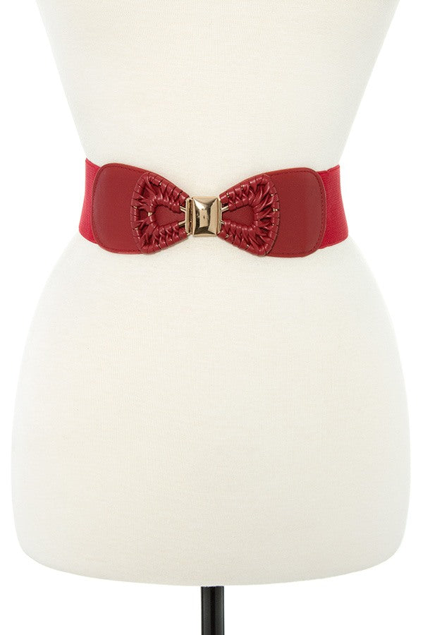 Faux leather bow accent stretch belt