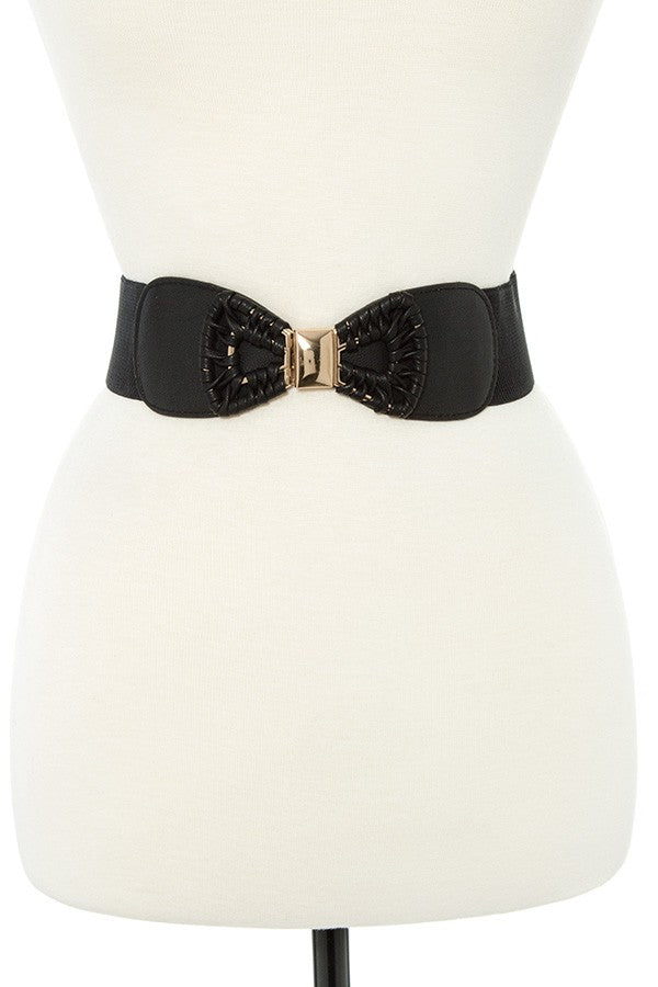 Faux leather bow accent stretch belt