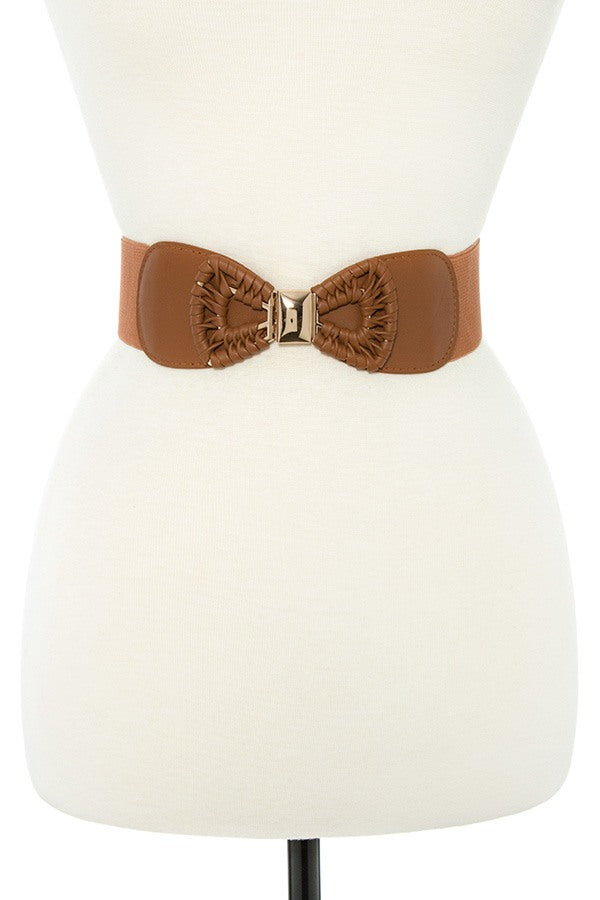 Faux leather bow accent stretch belt