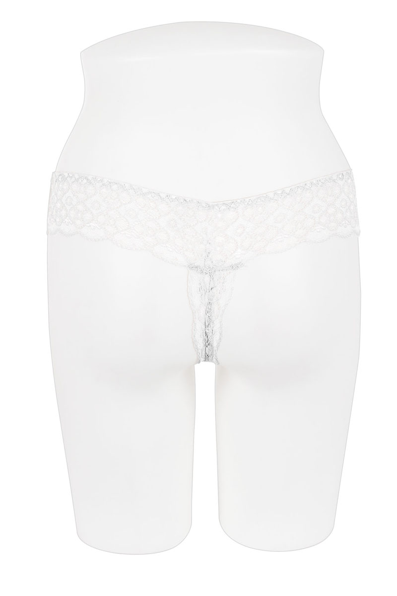 Floral lace opening lace thong panty