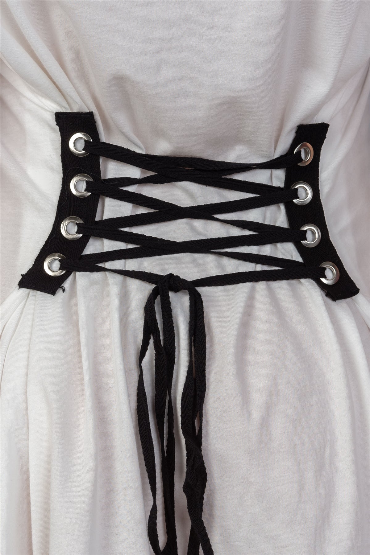 Ladies fashion white & black front graphic print contrast corset back t-shirt dress