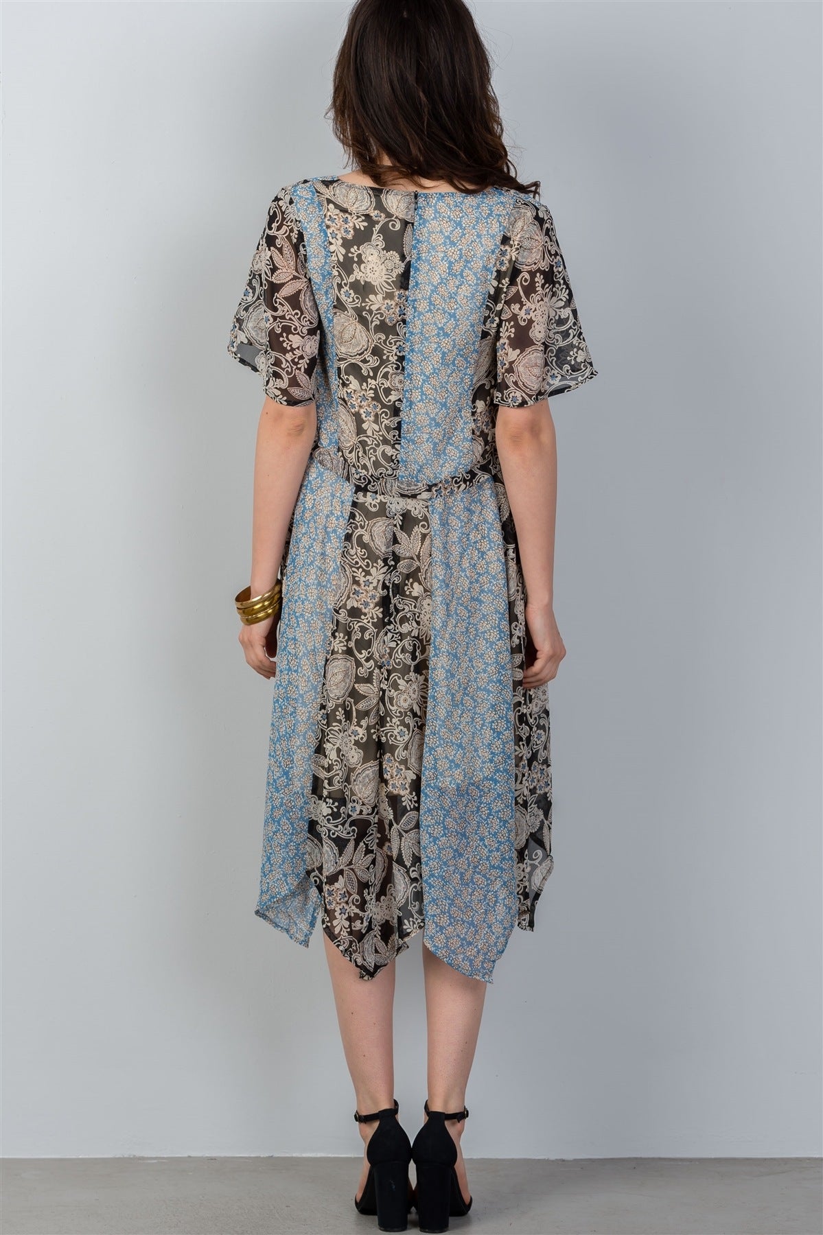 Ladies fashion bohemian mix and match floral print midi dress