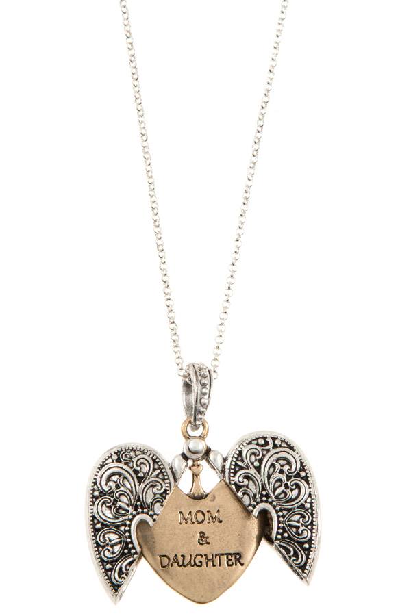 Etched heart pendant long necklace